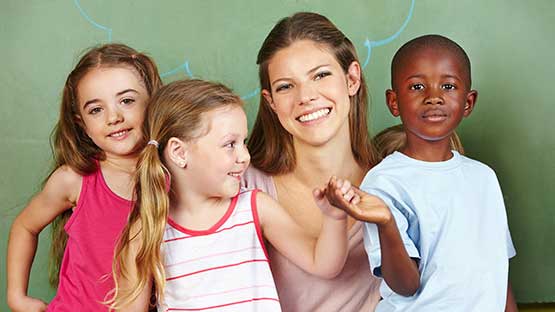 Teacher with group of students